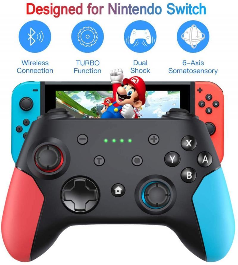 PC Wireless Bluetooth Game Switch Handle Gamepad Continuous Viberation Game Joystick Controller Left red right blue