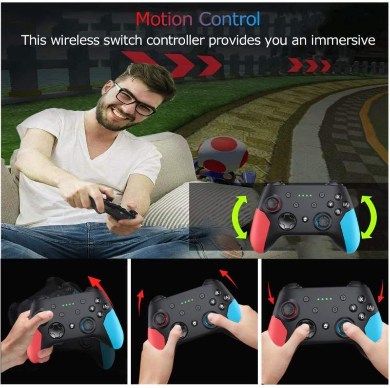 PC Wireless Bluetooth Game Switch Handle Gamepad Continuous Viberation Game Joystick Controller Left red right blue