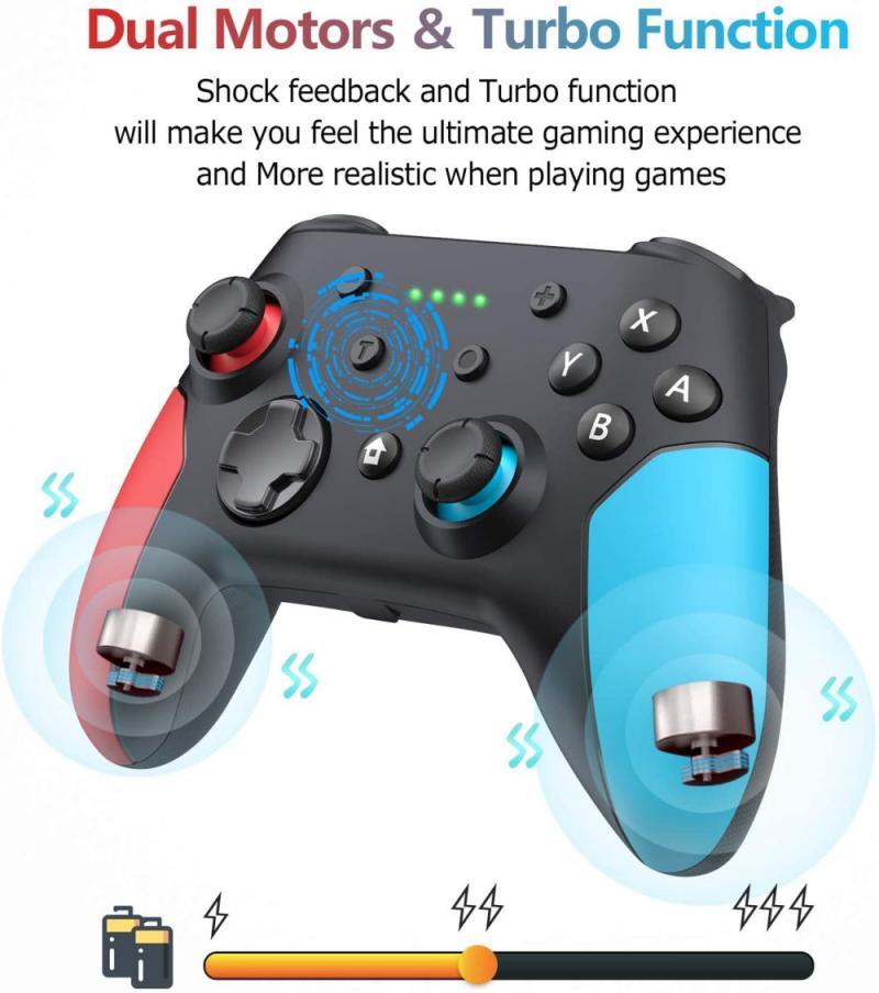 PC Wireless Bluetooth Game Switch Handle Gamepad Continuous Viberation Game Joystick Controller Left red right blue