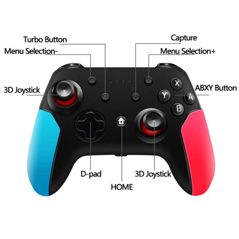 PC Wireless Bluetooth Game Switch Handle Gamepad Continuous Viberation Game Joystick Controller Left red right blue