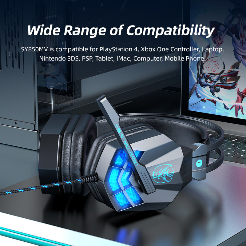 SY850 Gaming Headset with Noise Cancelling Microphone – White & Blue