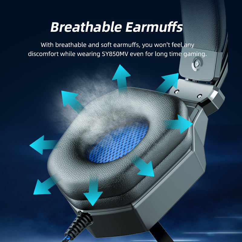 SY850 Gaming Headset with Noise Cancelling Microphone – White & Blue