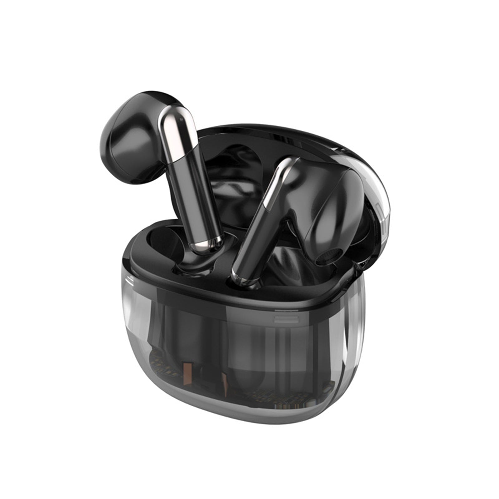 J209 Wireless Earbuds with Transparent Charging Case – Black