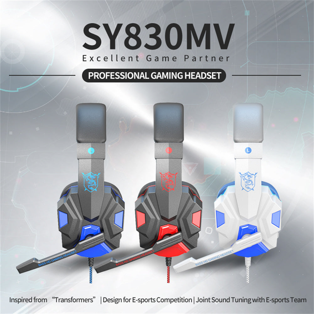 SY830MV Wired Headsets Over-Ear Stereo Earphones Cool Lighting Gaming Headset for Smart Phones Computer Laptop Tablet Dark Blue
