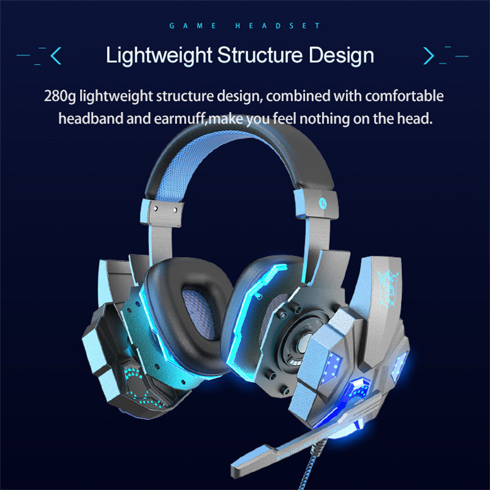 SY830MV Wired Headsets Over-Ear Stereo Earphones Cool Lighting Gaming Headset for Smart Phones Computer Laptop Tablet Dark Blue