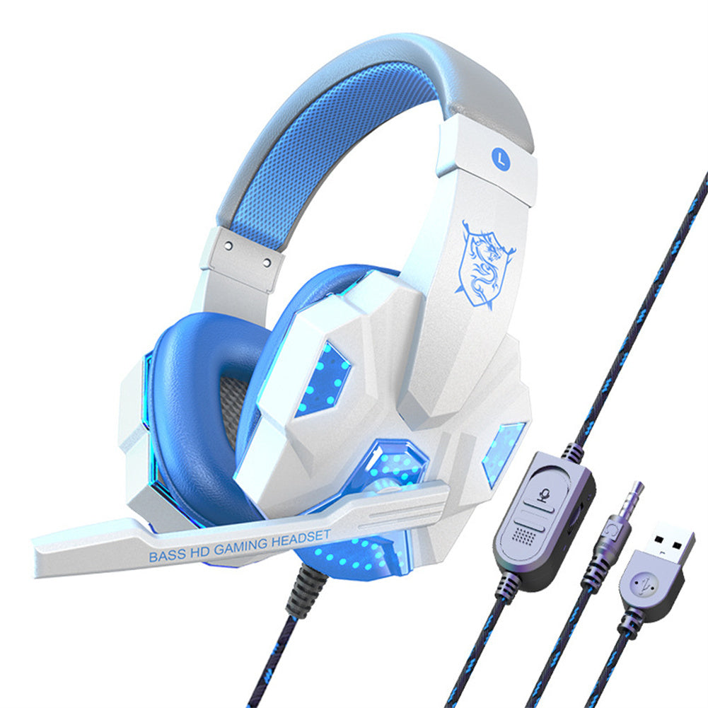 SY830MV Wired Headsets Over-Ear Stereo Earphones Cool Lighting Gaming Headset for Smart Phones Computer Laptop Tablet Dark Blue