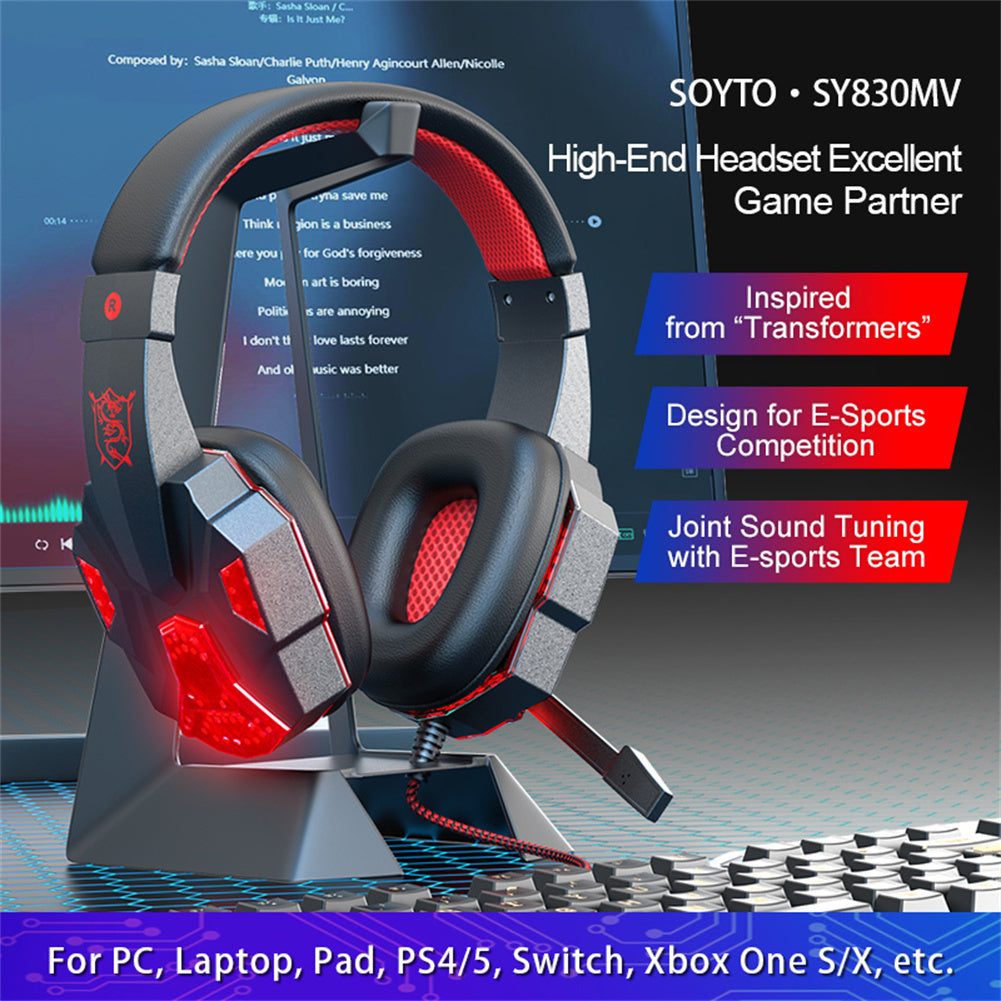 SY830MV Wired Headsets Over-Ear Stereo Earphones Cool Lighting Gaming Headset for Smart Phones Computer Laptop Tablet Dark Blue