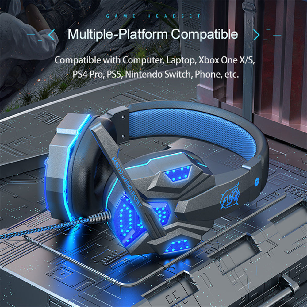 SY830MV Wired Headsets Over-Ear Stereo Earphones Cool Lighting Gaming Headset for Smart Phones Computer Laptop Tablet Black Red