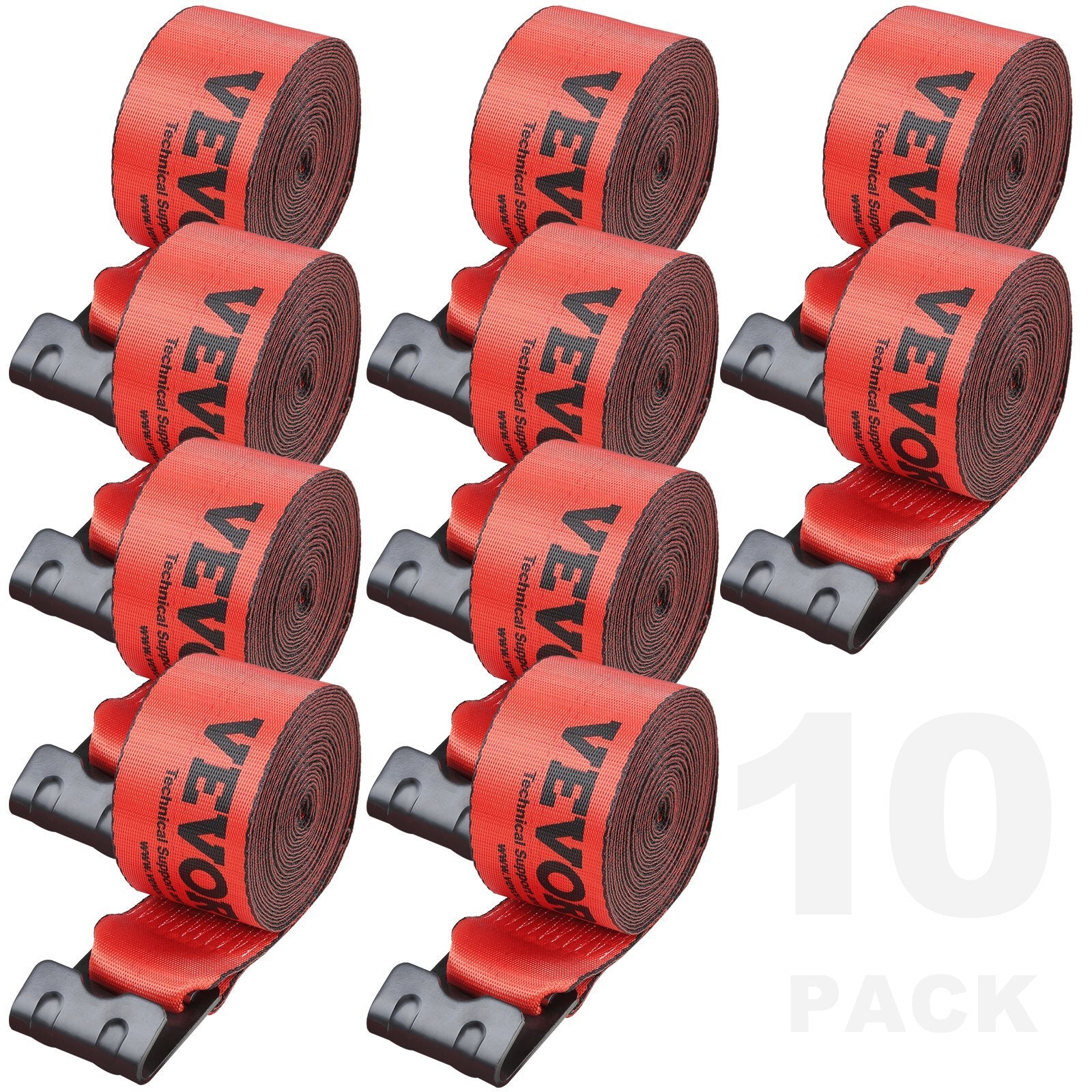 Winch Straps, 4" x 30', 6000 lbs Load Capacity, 18000 lbs Breaking Strength, Truck Straps with Flat Hook, Flatbed Tie Downs Cargo Control for Trailers, Farms, Rescues, Tree Saver, Red (10 Pack)