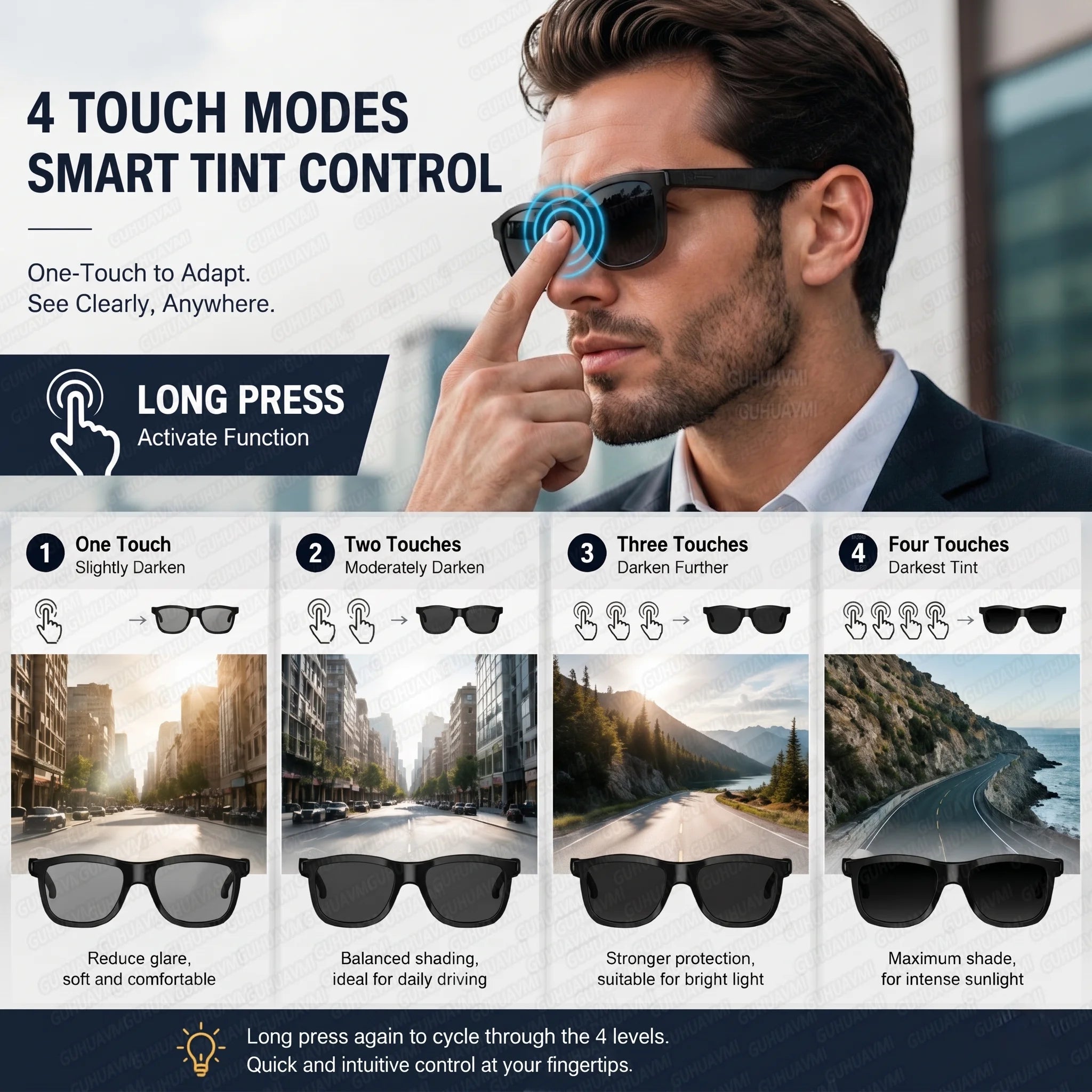 2026 AI Smart Glasses Touch Color-change Electrochromic Lens AI Translation ChatGPT BT Call Dual-mic Music Audio Sunglasses Men