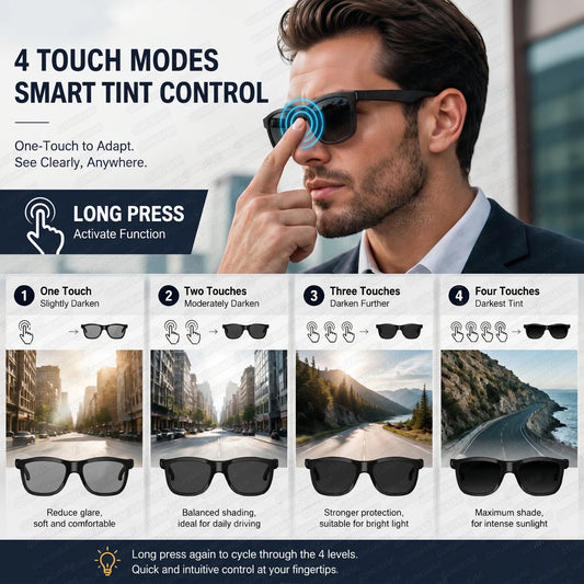 2026 AI Smart Glasses Touch Color-change Electrochromic Lens AI Translation ChatGPT BT Call Dual-mic Music Audio Sunglasses Men