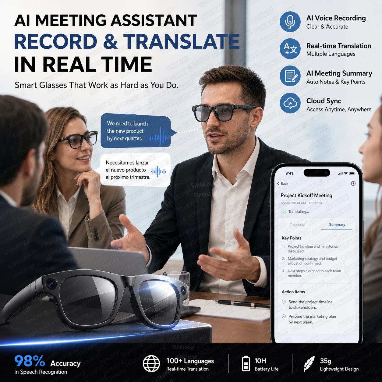 2026 AI Smart Glasses with 1300W Pixel Camera Live Streaming 130+Language Translation ChatGPT 32GB Music Call Glasses Men Women