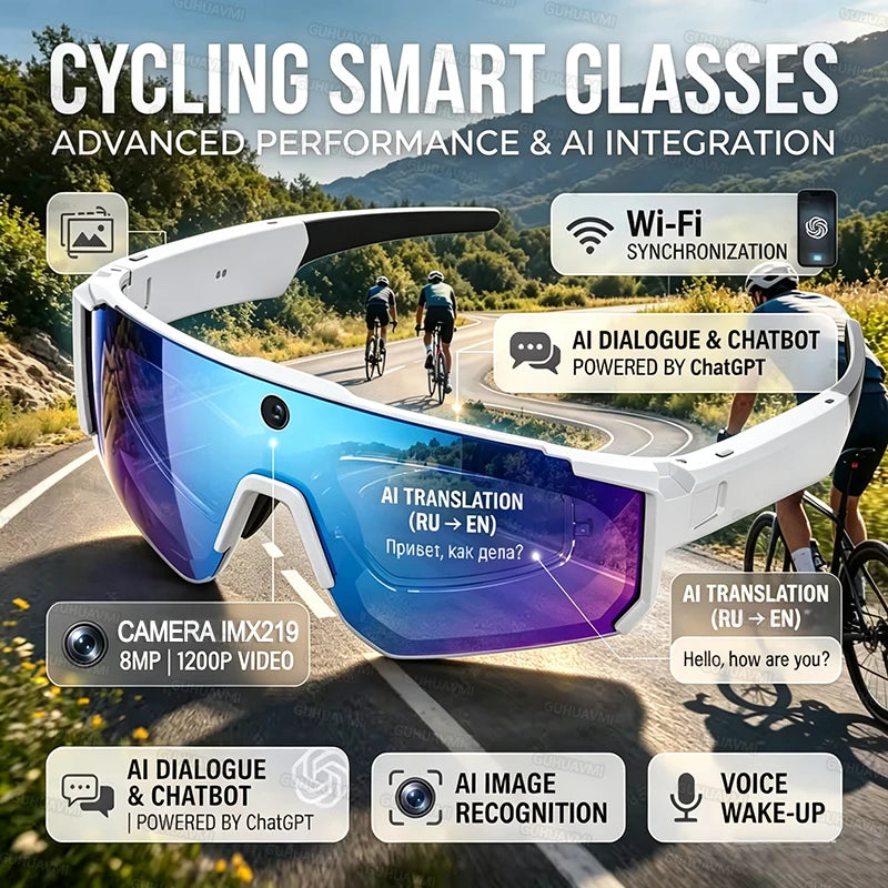 2026 New AI Smart Glasses 1080P Camera Anti-shake Cycling Ridi Sports glasses AI  Translation ChatGPT Dual Mic Windproof Goggles