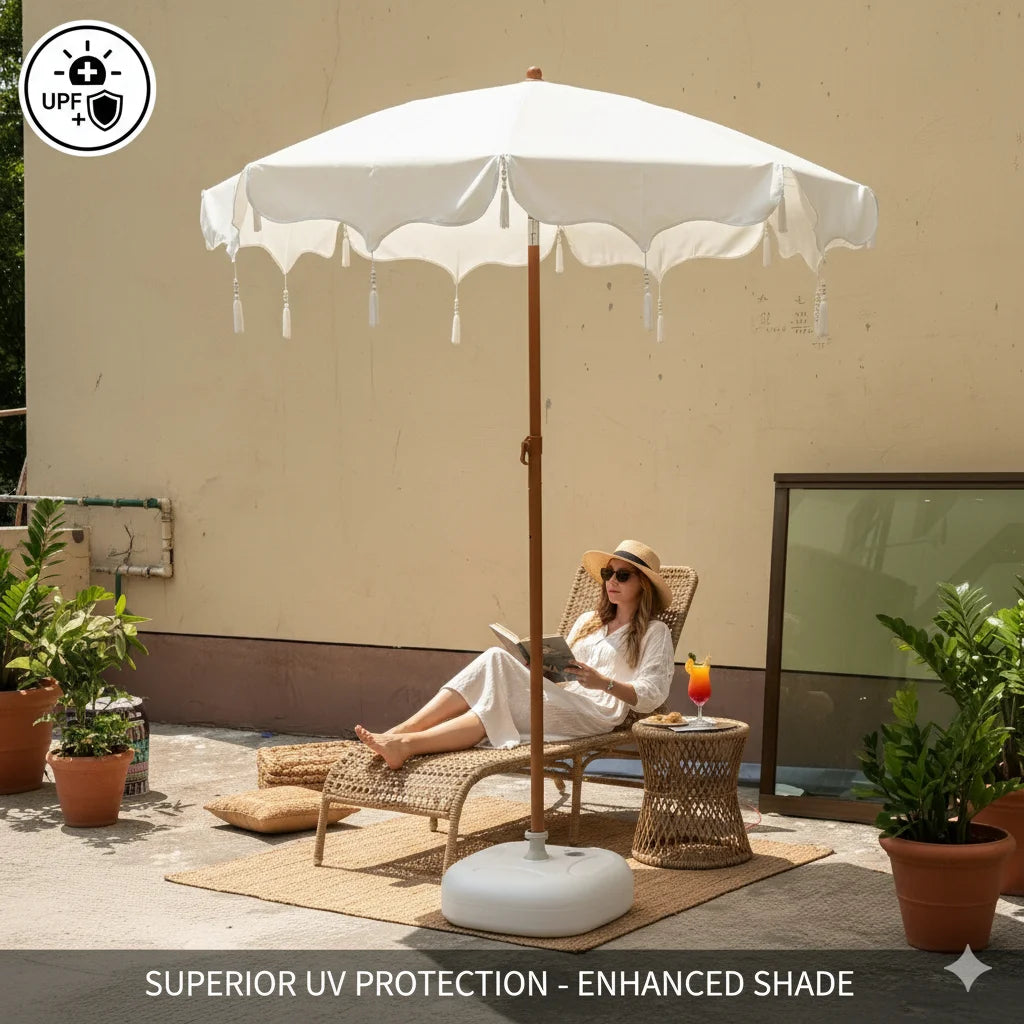 Large Portable Adjustable Height Durable Sun Umbrella UPF50+ for Courtyard Garden Patio (Base Not Included)