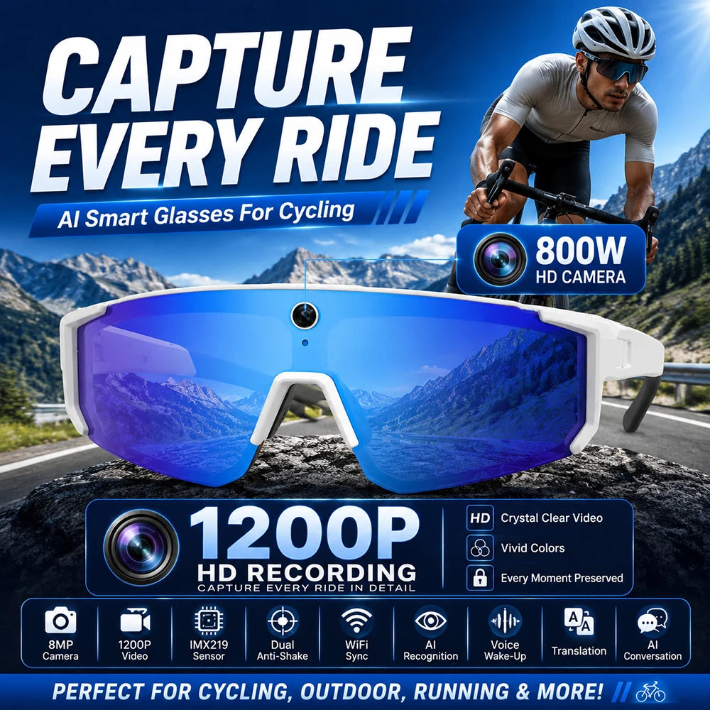2026 AI Smart Glasses for Men Camera 1200P Video ChatGPT AI Assistant Voice Translation 32GB Storage Outdoor Cycling Sunglasses