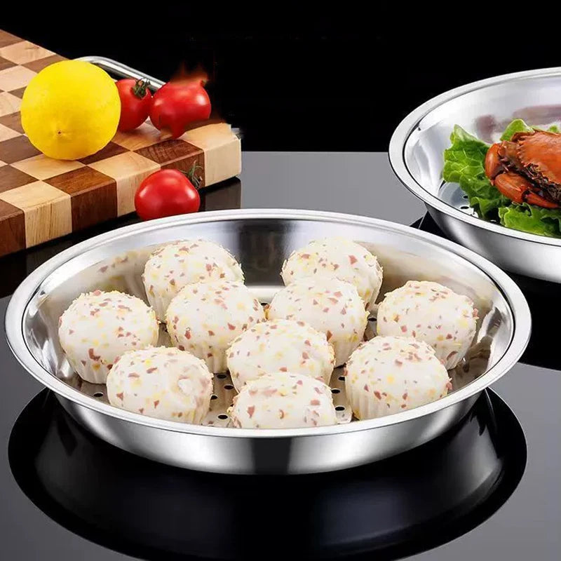 28/30/32/34/36cm Stainless Steel Steamer Rack Round Thickened Steaming Tray For Dumplings Fish Household Kitchen Cooking Gadgets