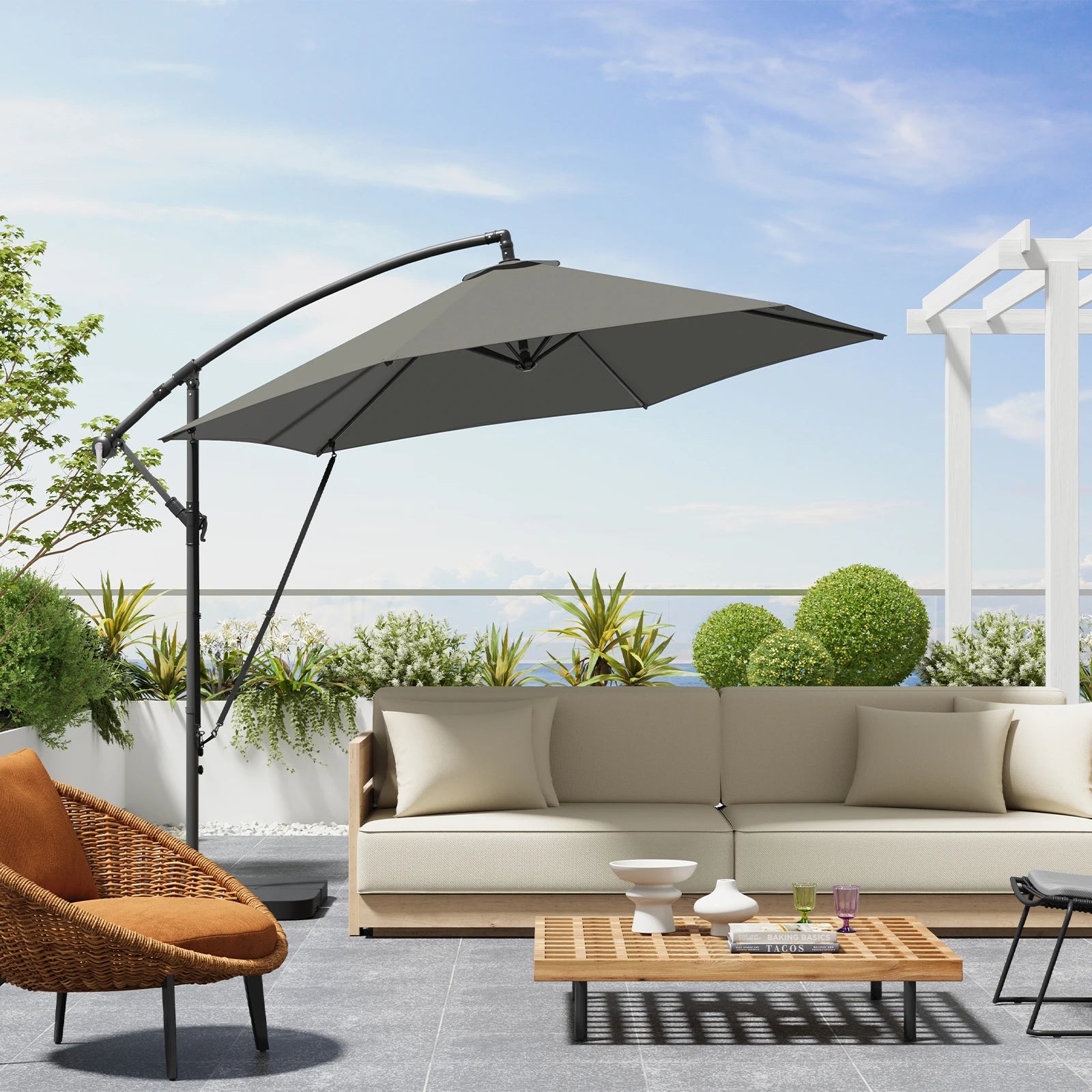 WOLTU Tilting Parasol Crank Garden Umbrella Waterproof UV Protection Beach Umbrella with Case for Balcony Patio Garden Outdoor