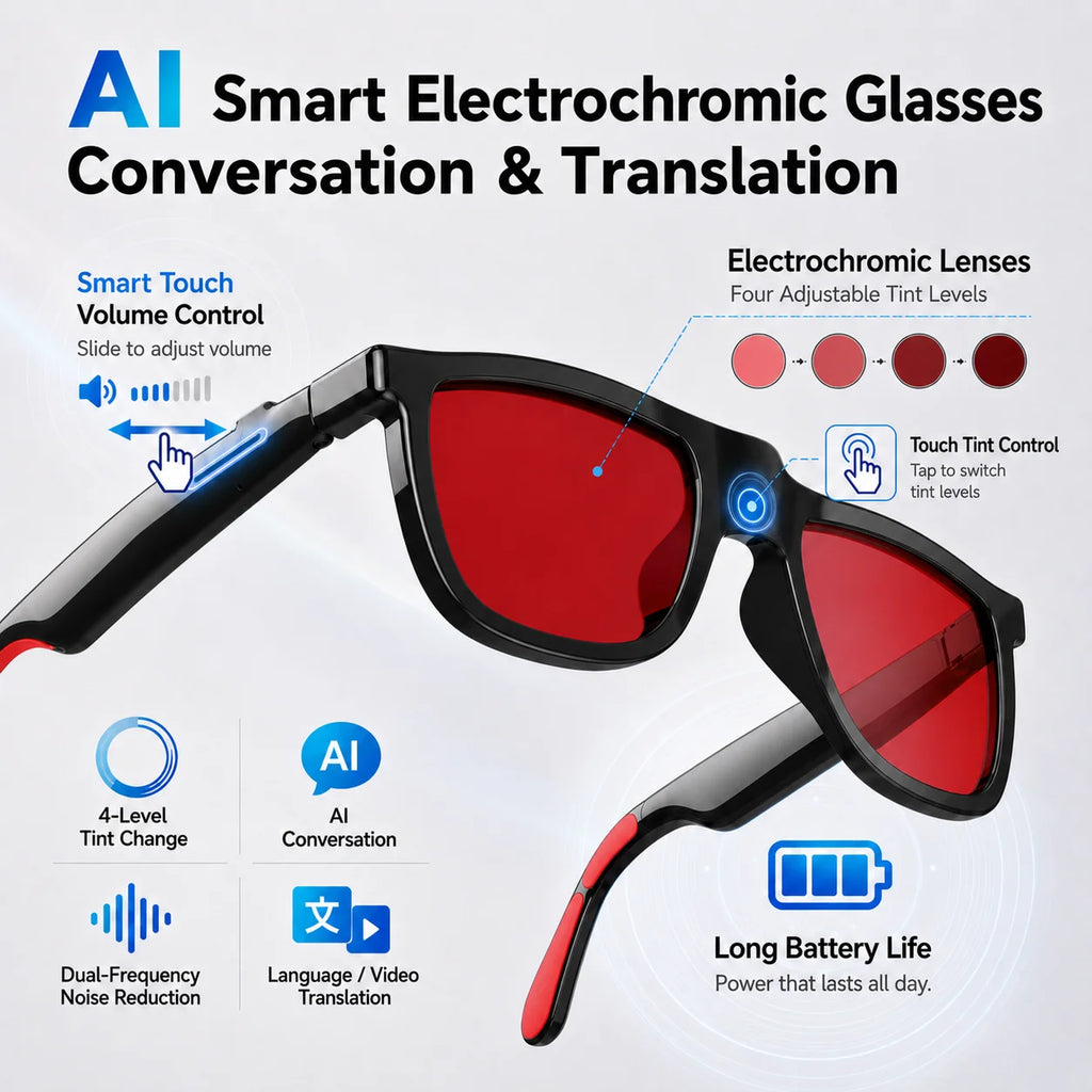 2026 AI Smart Glasses Touch Color-change  Electrochromic Lens AI Translation ChatGPT BT Call Dual-mic Music Audio Sunglasses Men
