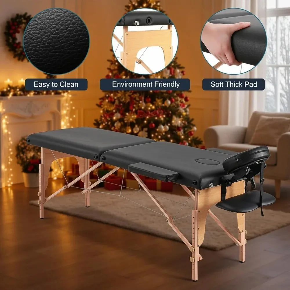 Portable Wooden Massage Table 24 Inch Wide Foldable Lash Bed Adjustable Height Beauty Spa Tattoo Face Cradle with Carrying