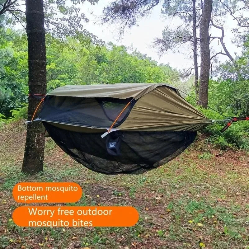 Camping Hammock with Bottom Mosquito Net Removable Mesh Underquilt Bug Net Quick Setup Hanging Bed for Outdoor Hiking