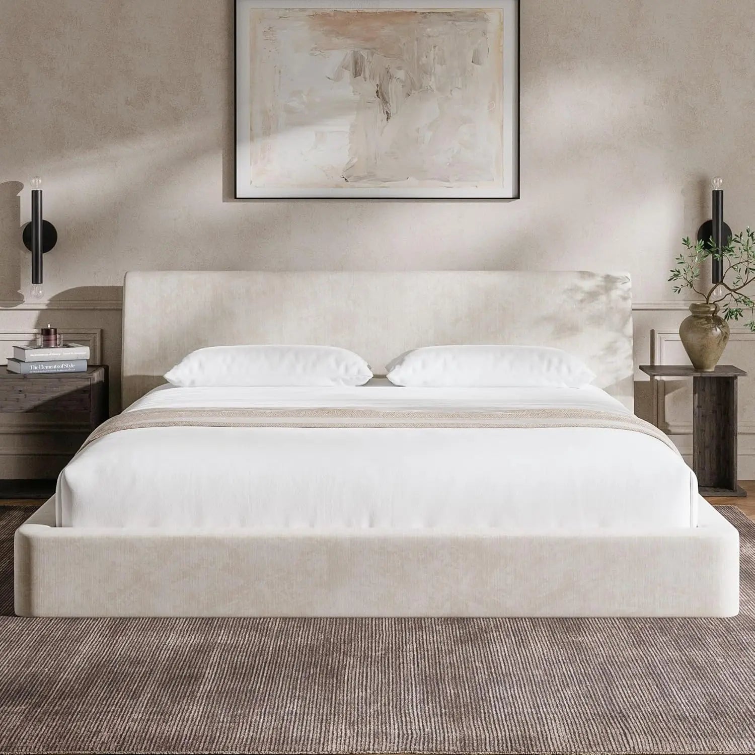 Cloud King Size Bed Frame with Ergonomic Angled Foam Cushioned Headboard, Minimalist Design Platform Bed Frame, Customized