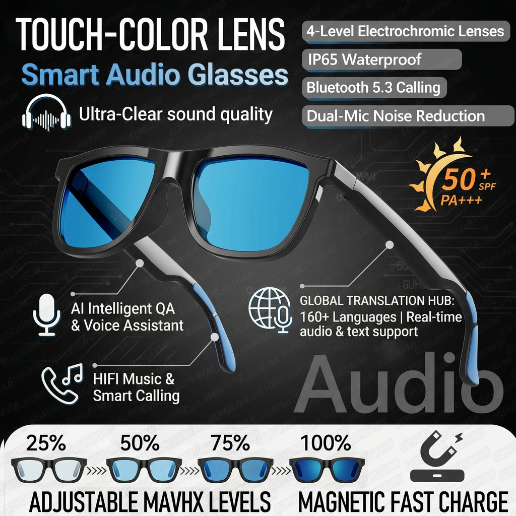 2026 AI Smart Glasses Touch Color-change Electrochromic Lens AI Translation ChatGPT BT Call Dual-mic Music Audio Sunglasses Men