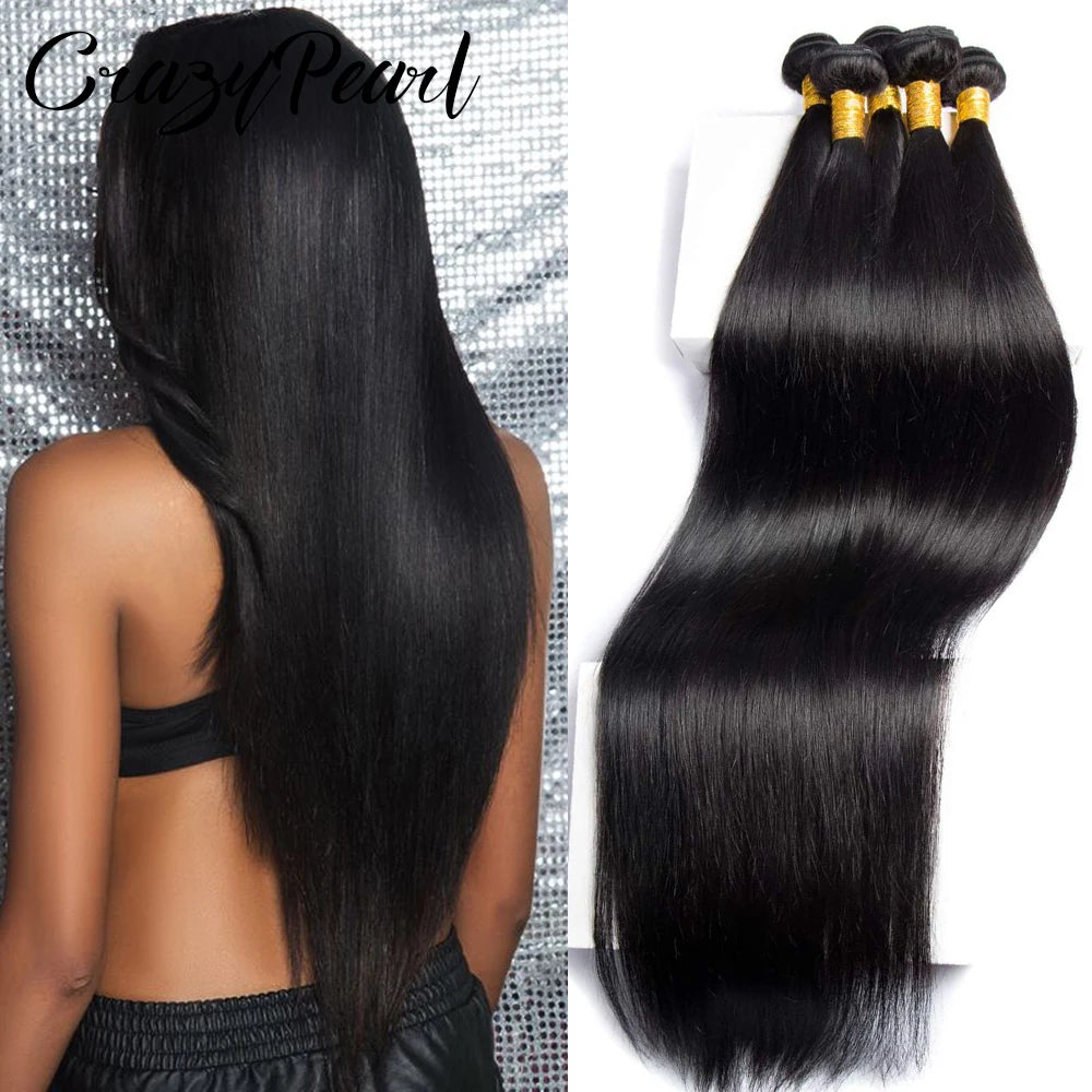 Human Hair Bundles with Frontal Straight Weave Human Hair with 13X4 HD Lace Frontal Closure Unprocessed Brazilian Virgin Hair
