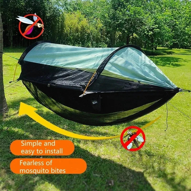 Camping Hammock with Bottom Mosquito Net Removable Mesh Underquilt Bug Net Quick Setup Hanging Bed for Outdoor Hiking