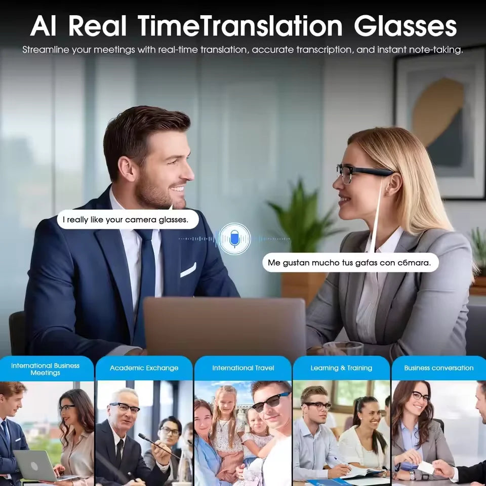 AI Smart Glasses for Men & Women 2026 New 8MP Camera 4K HD Video Recording AI Translation WiFi Bluetooth Call Music Photochromic