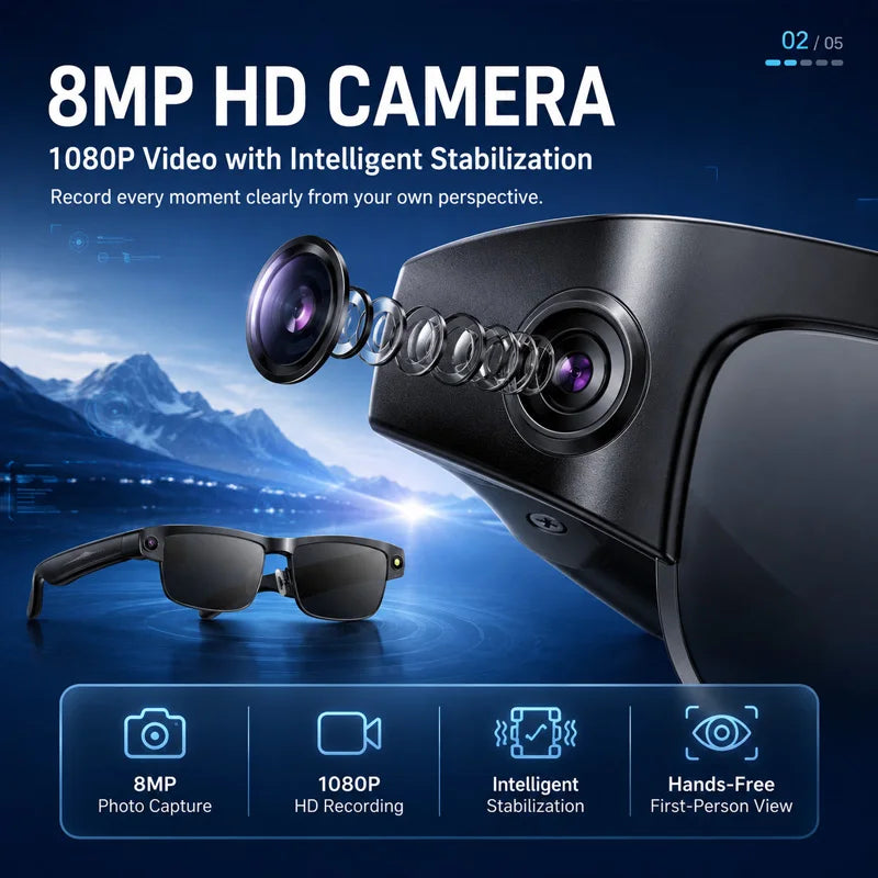 AI Smart Glasses Built-in HD Camera Dual Mic Noise Reduction WiFi Bluetooth Real-Time Transmission Object Recognition Glasses