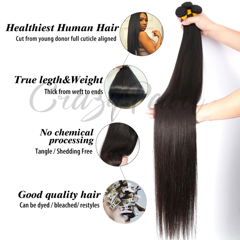 Human Hair Bundles with Frontal Straight Weave Human Hair with 13X4 HD Lace Frontal Closure Unprocessed Brazilian Virgin Hair