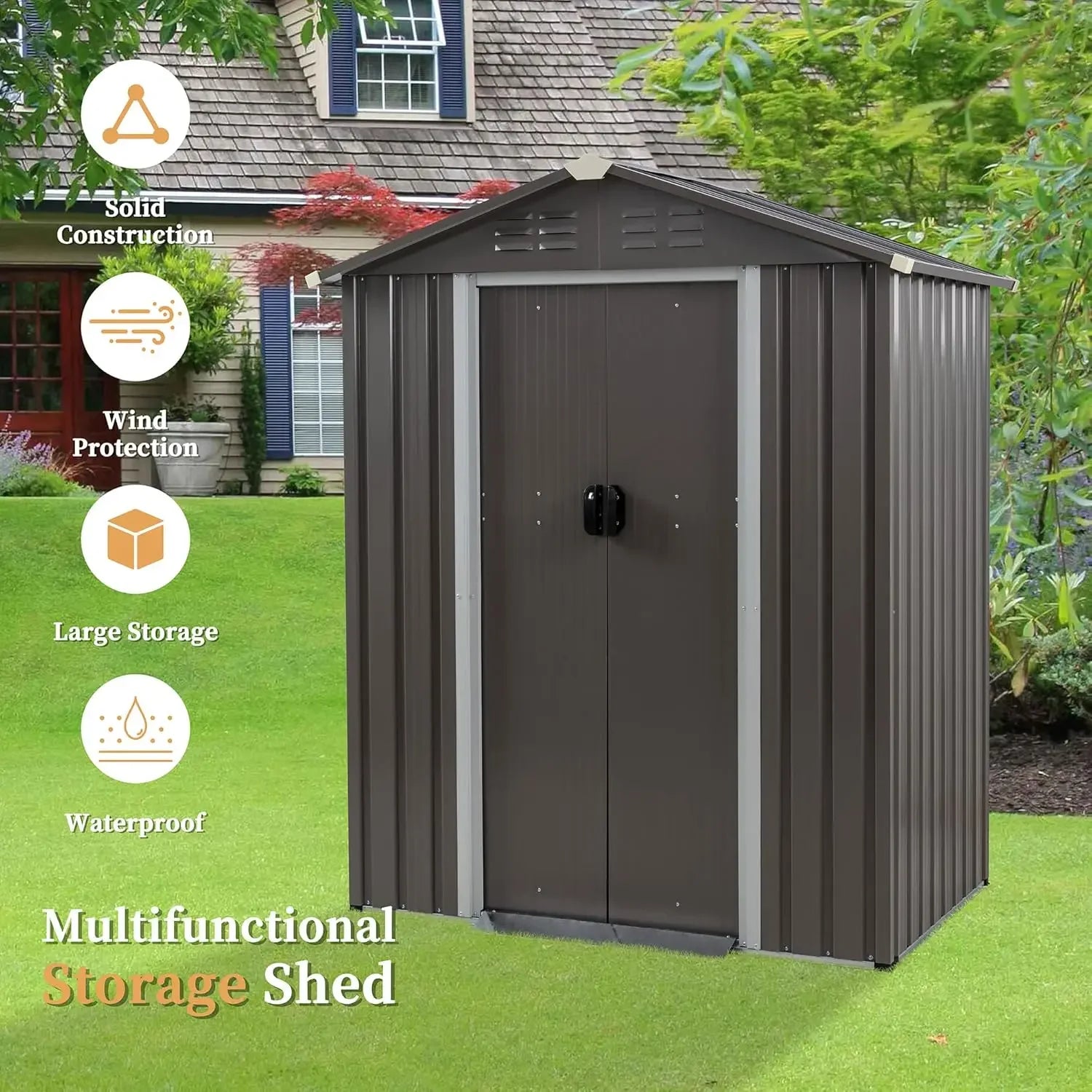 5 x 3 x 6 FT Outdoor Storage Shed, Metal Tool Shed Clearance Garden Steel Shed with Side Window and Lockable Door Waterproof Too