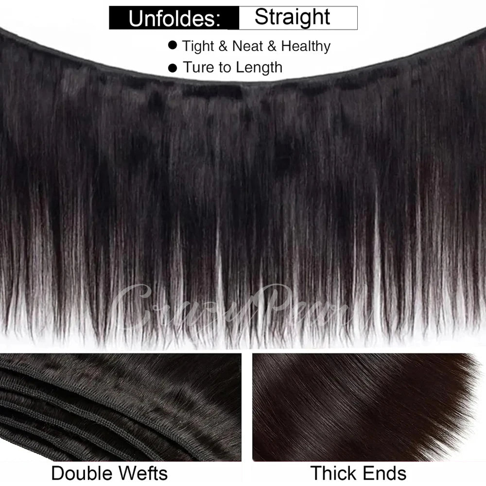 Human Hair Bundles with Frontal Straight Weave Human Hair with 13X4 HD Lace Frontal Closure Unprocessed Brazilian Virgin Hair