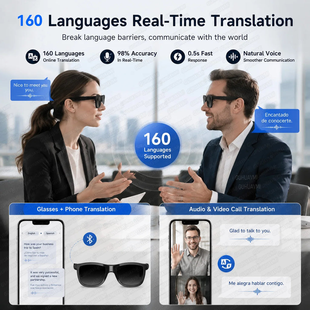 2026 AI Smart Glasses Touch Color-change Electrochromic Lens AI Translation ChatGPT BT Call Dual-mic Music Audio Sunglasses Men