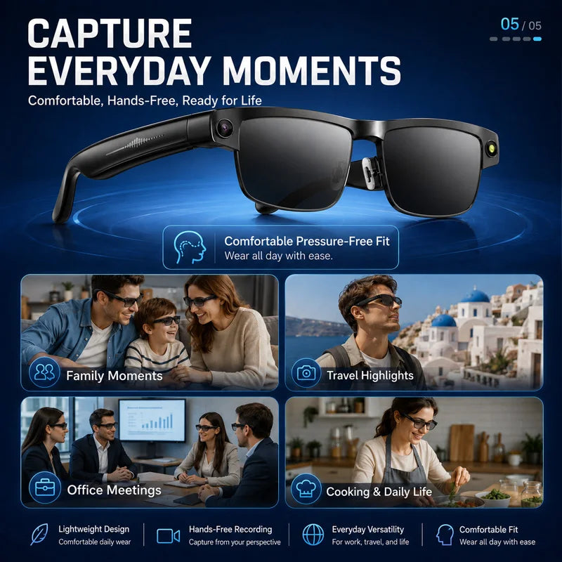 AI Smart Glasses Built-in HD Camera Dual Mic Noise Reduction WiFi Bluetooth Real-Time Transmission Object Recognition Glasses