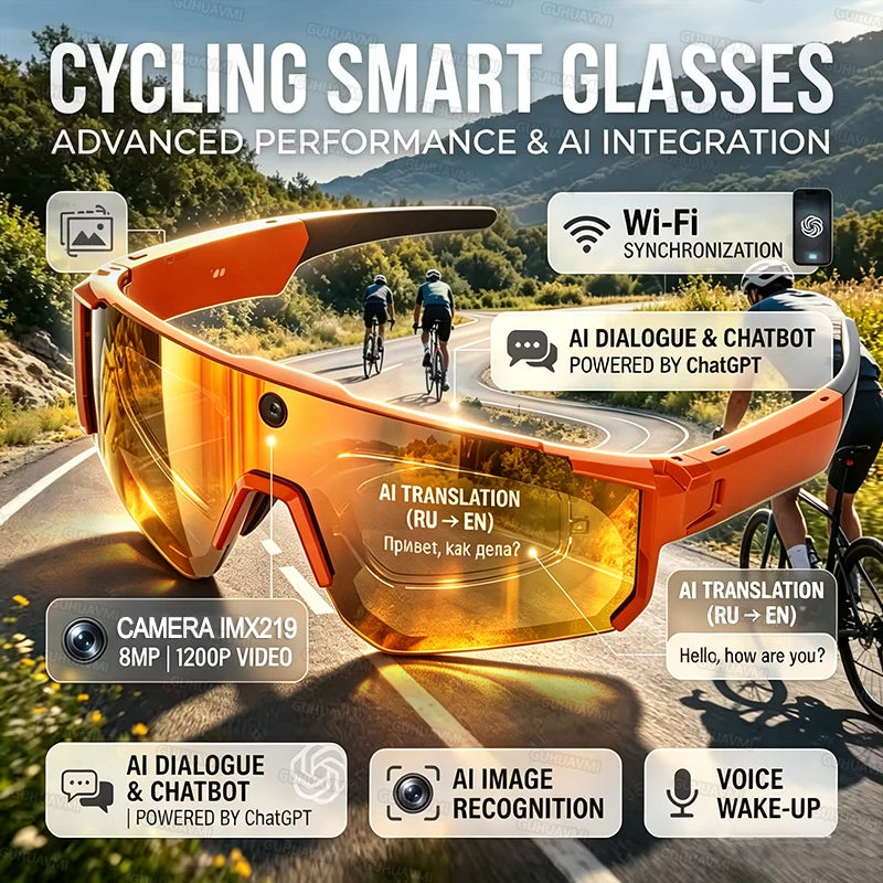 2026 New AI Smart Glasses 1080P Camera Anti-shake Cycling Ridi Sports glasses AI  Translation ChatGPT Dual Mic Windproof Goggles