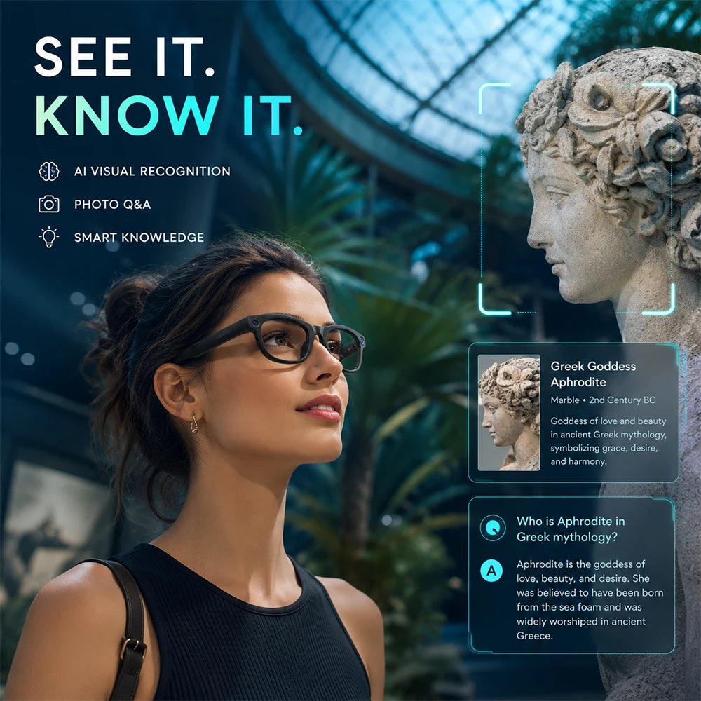 2026 New AI Smart Glasses 13MP Camera 1080P Video WiFi 6 Visual Recognition Translation Eyewear 32GB Storage Support