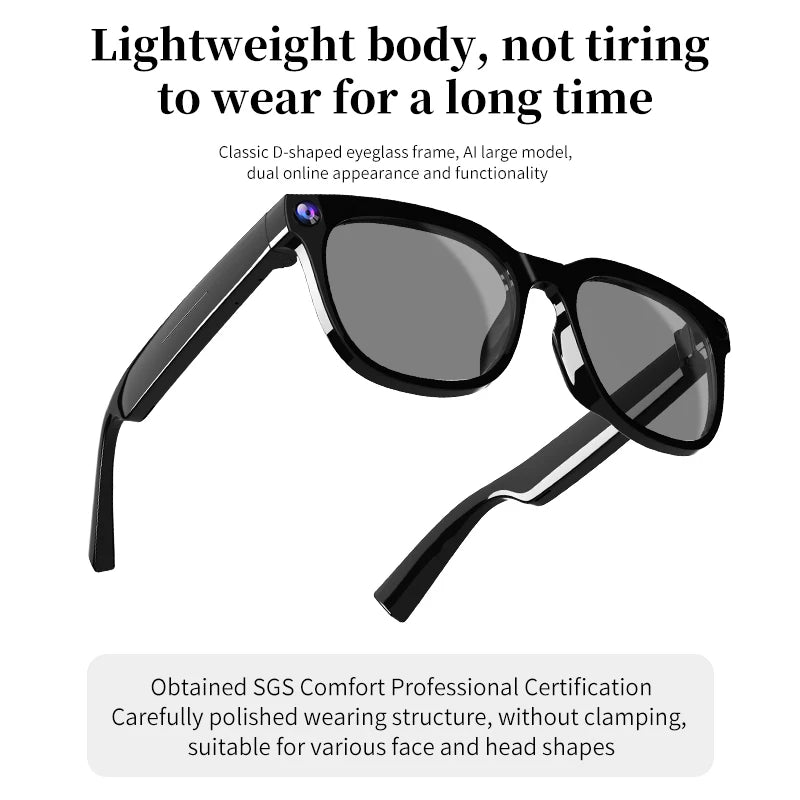 AI Smart Glasses Y01, Bluetooth 5.3 Wireless Sunglasses with Built-in Camera & Mic, Voice Assistant, Open-Ear Audio, UV400 Polar