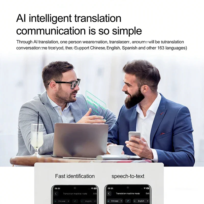 AI Smart Glasses for Men Smart Translation Glasses with Waterproof Call Function BT Smart Sunglas Outdoor Sports Headphones