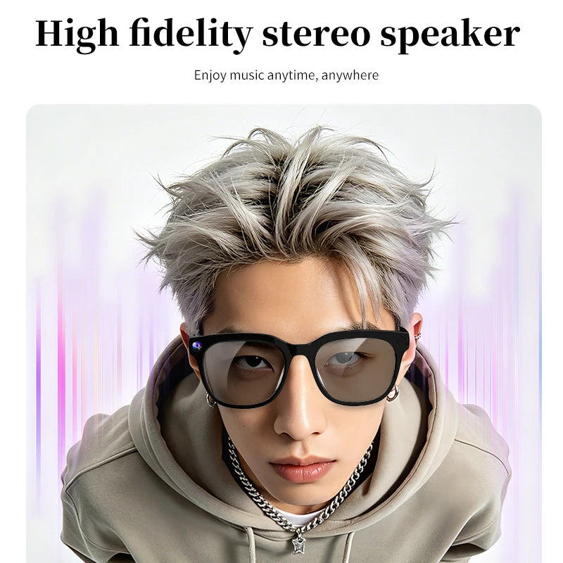 AI Smart Glasses Y01, Bluetooth 5.3 Wireless Sunglasses with Built-in Camera & Mic, Voice Assistant, Open-Ear Audio, UV400 Polar
