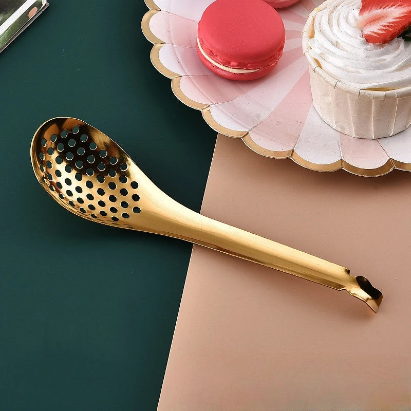410 Stainless Steel Kitchen Spoon With Holes Cuisine Caviar Builder Roe Sauce Strainer Spoon Durable Kitchen Cooking Gadgets