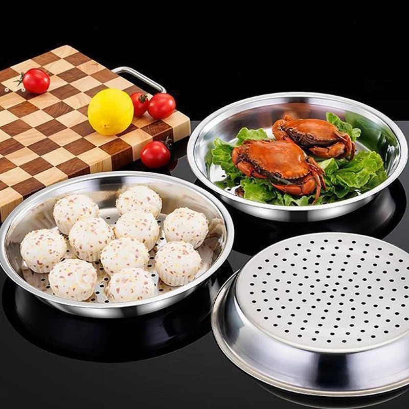 28/30/32/34/36cm Stainless Steel Steamer Rack Round Thickened Steaming Tray For Dumplings Fish Household Kitchen Cooking Gadgets