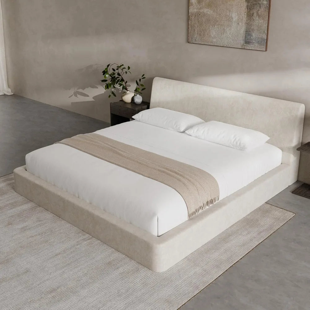 Cloud King Size Bed Frame with Ergonomic Angled Foam Cushioned Headboard, Minimalist Design Platform Bed Frame, Customized