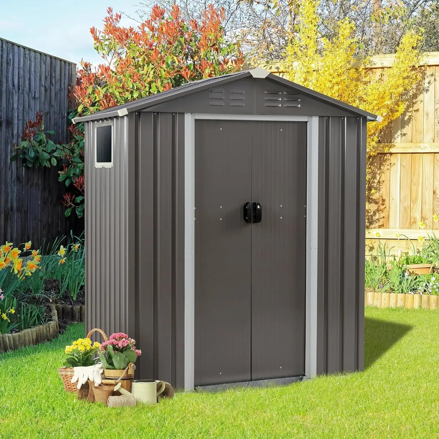 5 x 3 x 6 FT Outdoor Storage Shed, Metal Tool Shed Clearance Garden Steel Shed with Side Window and Lockable Door Waterproof Too