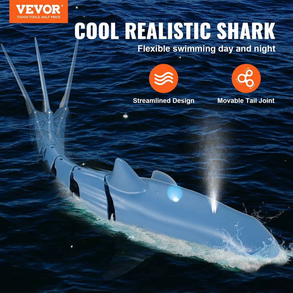 Remote Control Shark Toy, 2.4GHz High Simulation Shark RC Boat for Swimming Pool Bathroom, Electric RC Shark Fish Toy with 2 Batteries, Light & Spray Water Function for 6+ Year Old Boys & Girls