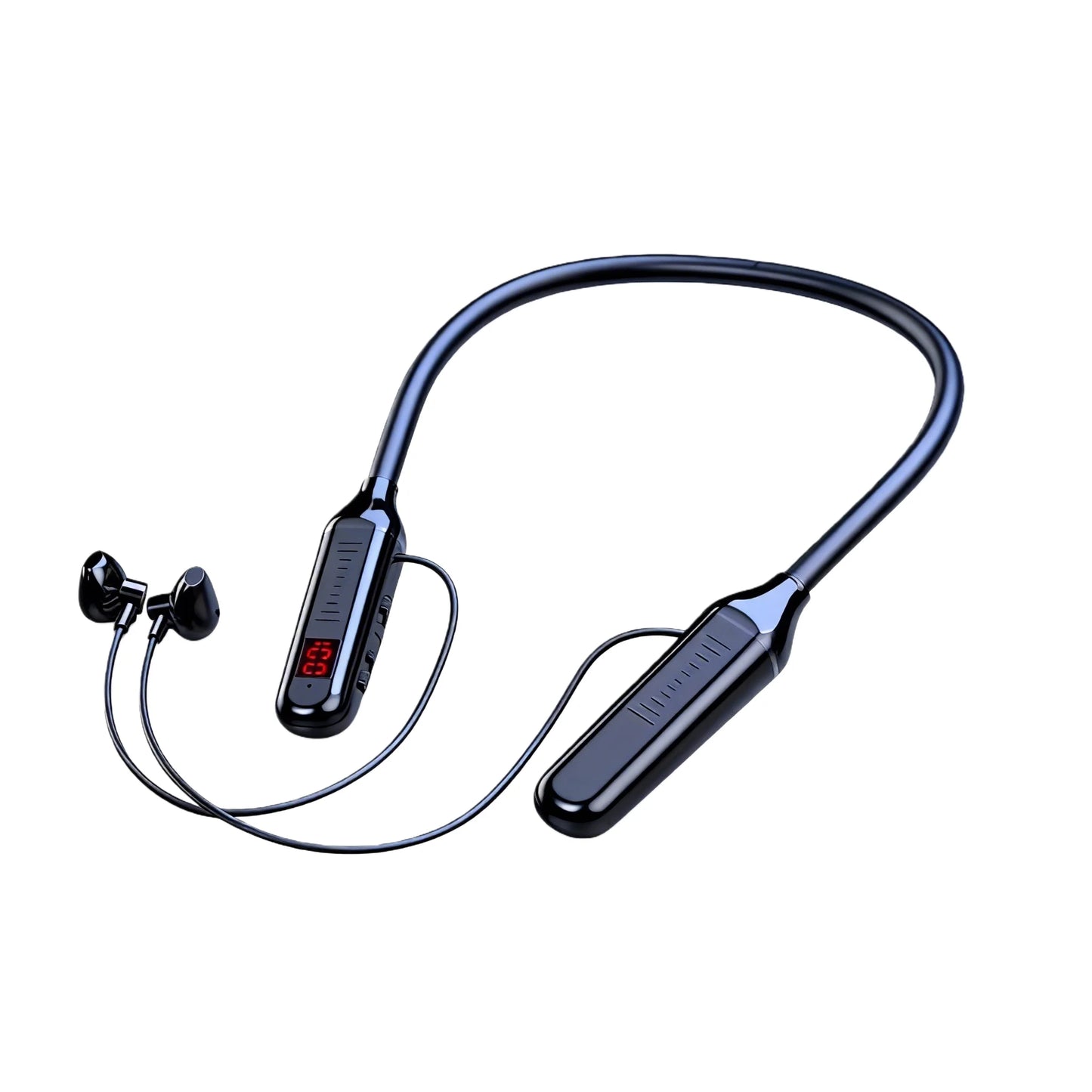 Wireless Bluetooth neckband headphones with digital display function, large-capacity semi-in-ear sports stereo headphones