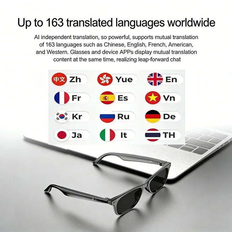 AI Smart Glasses for Men Smart Translation Glasses with Waterproof Call Function BT Smart Sunglas Outdoor Sports Headphones