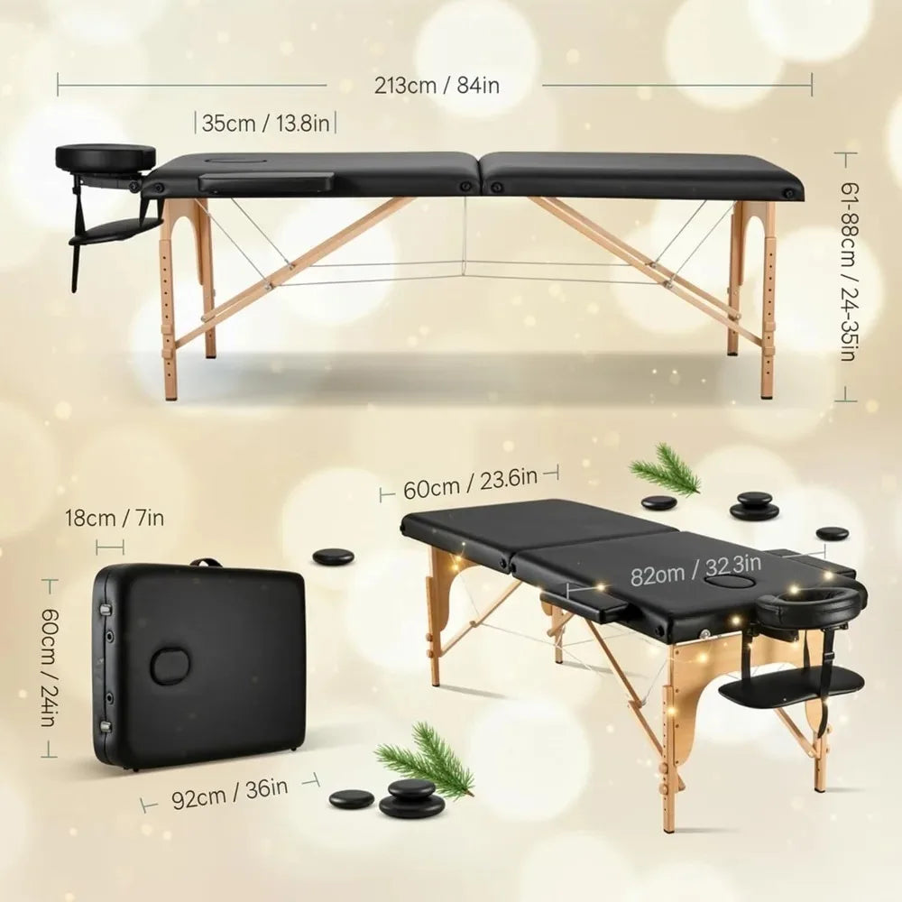 Portable Wooden Massage Table 24 Inch Wide Foldable Lash Bed Adjustable Height Beauty Spa Tattoo Face Cradle with Carrying