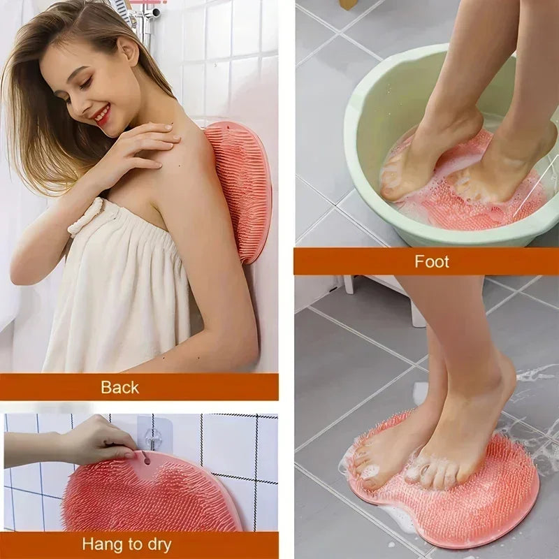 Exfoliating Brush for Feet Foot Wash Mat Brush Body Wash Scrubber in Shower Silicone Bath Massage Mat Back Brush Wall Mounted