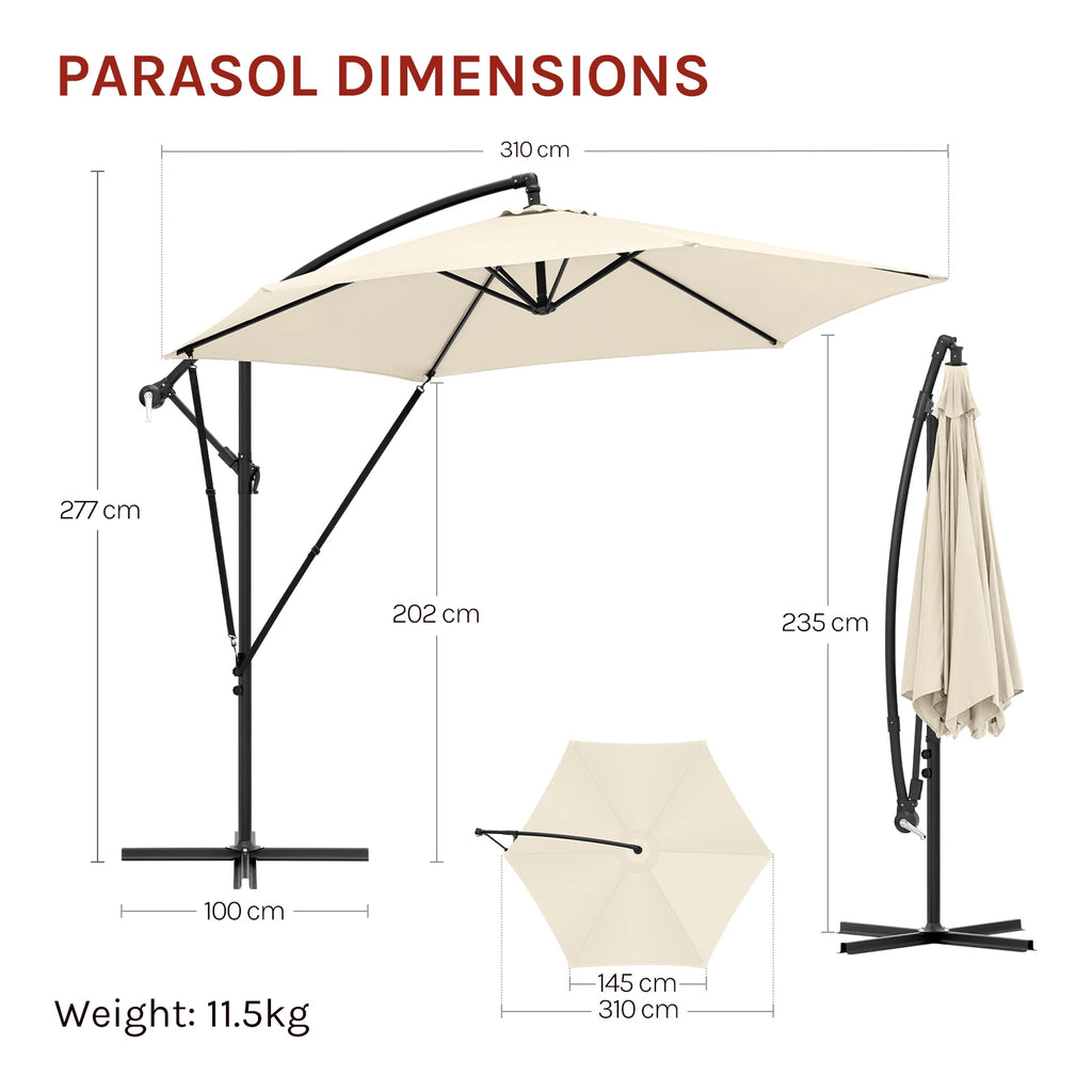 WOLTU Tilting Parasol Crank Garden Umbrella Waterproof UV Protection Beach Umbrella with Case for Balcony Patio Garden Outdoor
